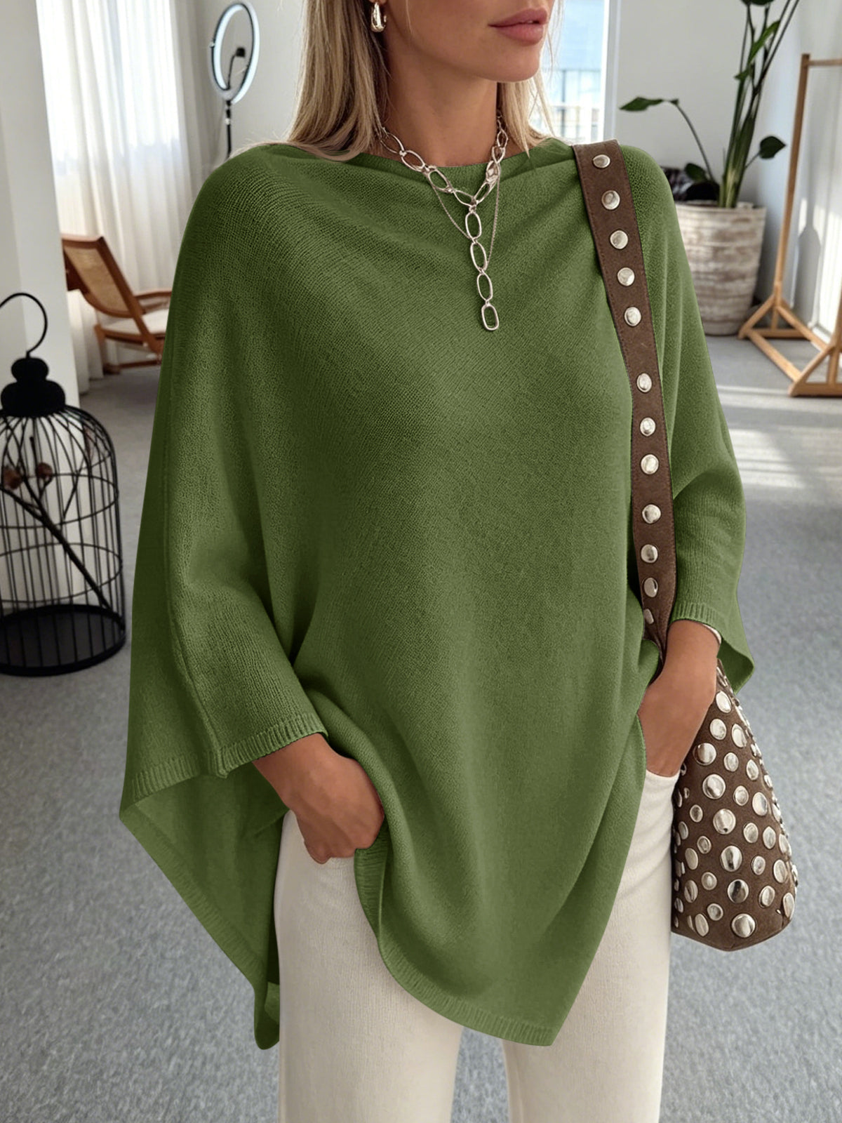 usvara Women Poncho Boat Neck Knit Sweater