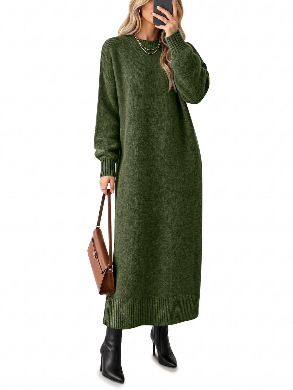 usvara Women Long Sleeve Maxi Sweater Dress