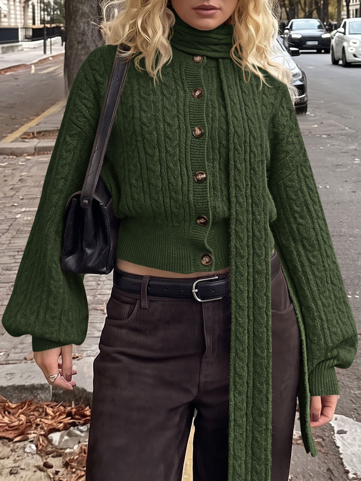 usvara Womens Cable Knit Cardigan with Scarf