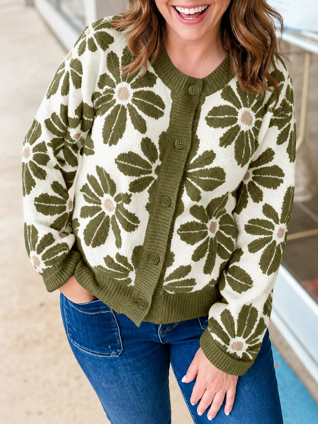 usvara Womens Floral Button Up Vintage Sweater