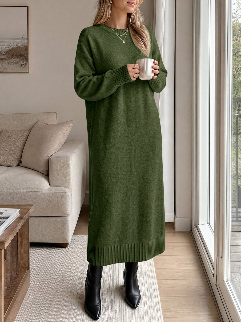 usvara Women Long Sleeve Maxi Sweater Dress