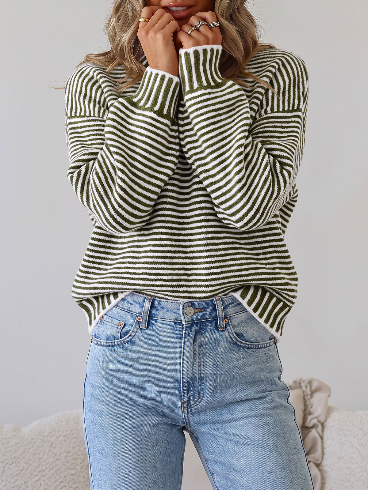 usvara Womens Striped Crew Neck Knit Sweater