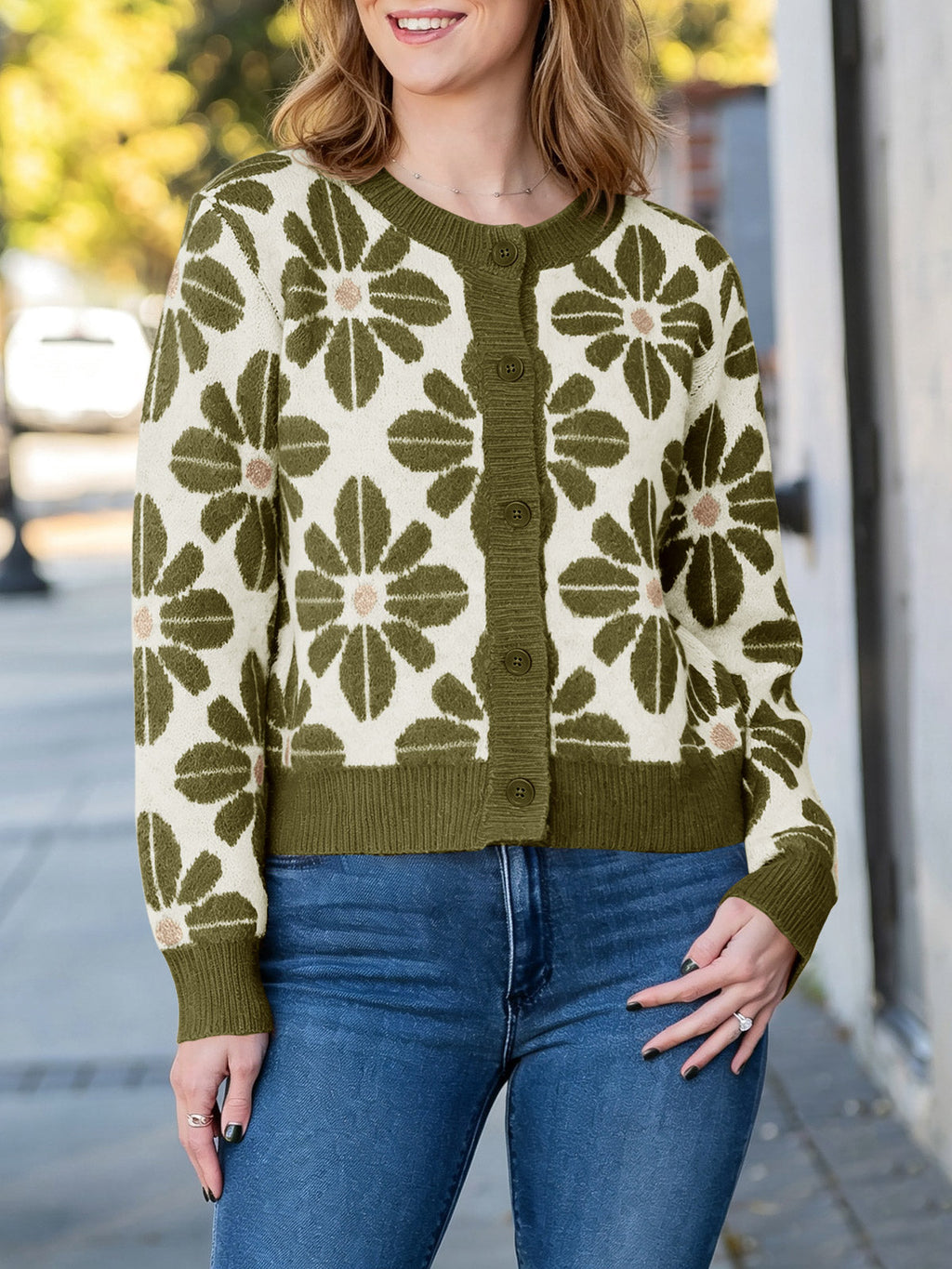 usvara Womens Floral Button Up Vintage Sweater
