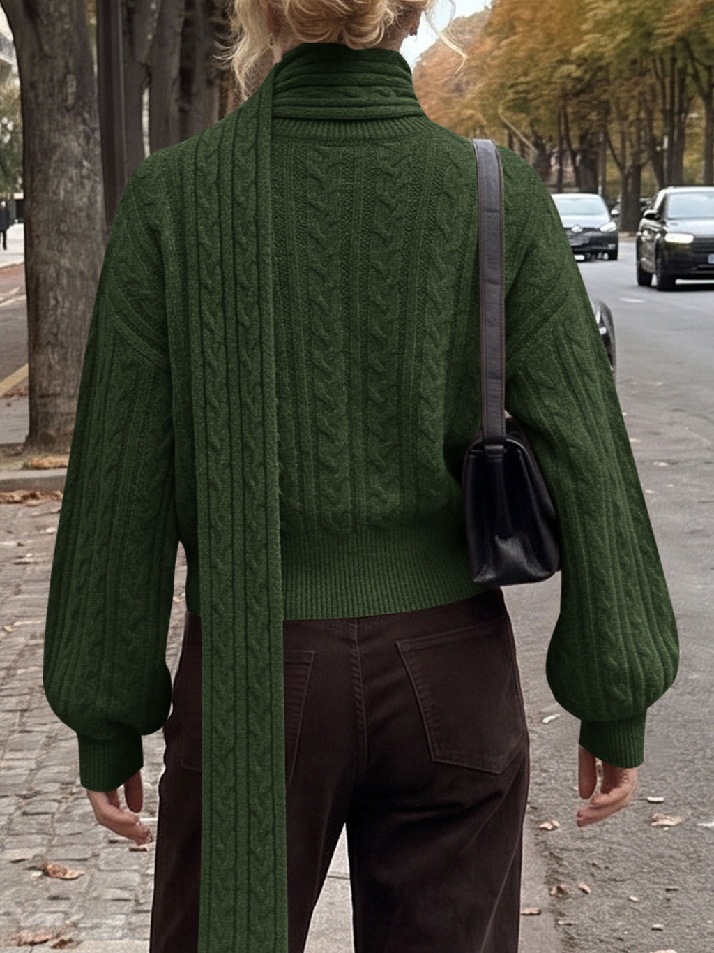 usvara Womens Cable Knit Cardigan with Scarf