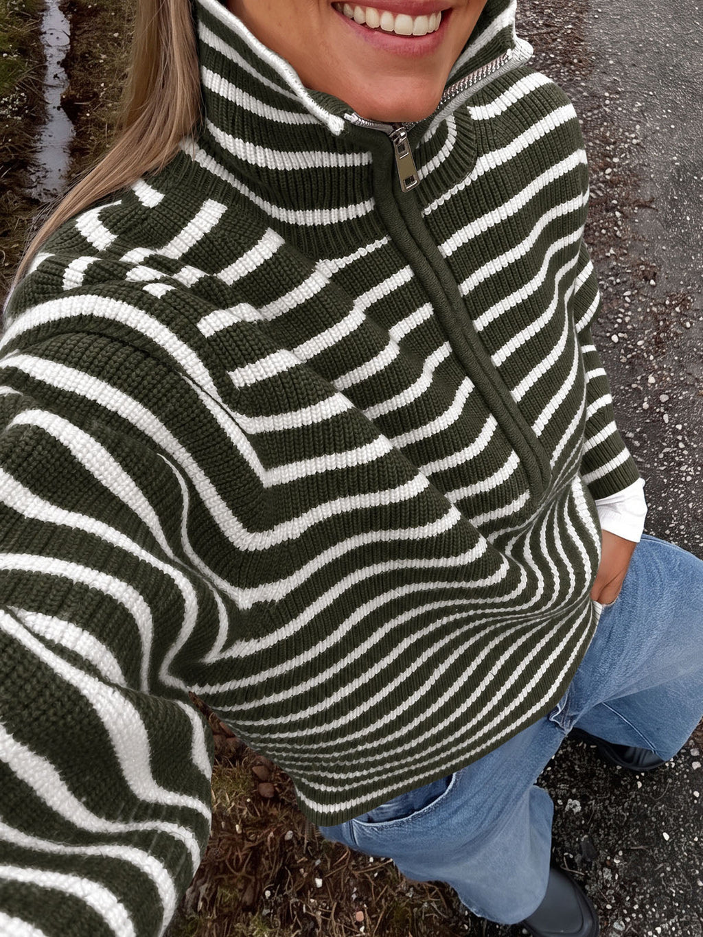 usvara Womens Striped Half Zip Sweater