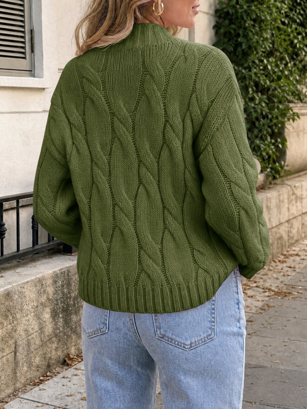 usvara Womens Mock Neck Cable Knit Sweater