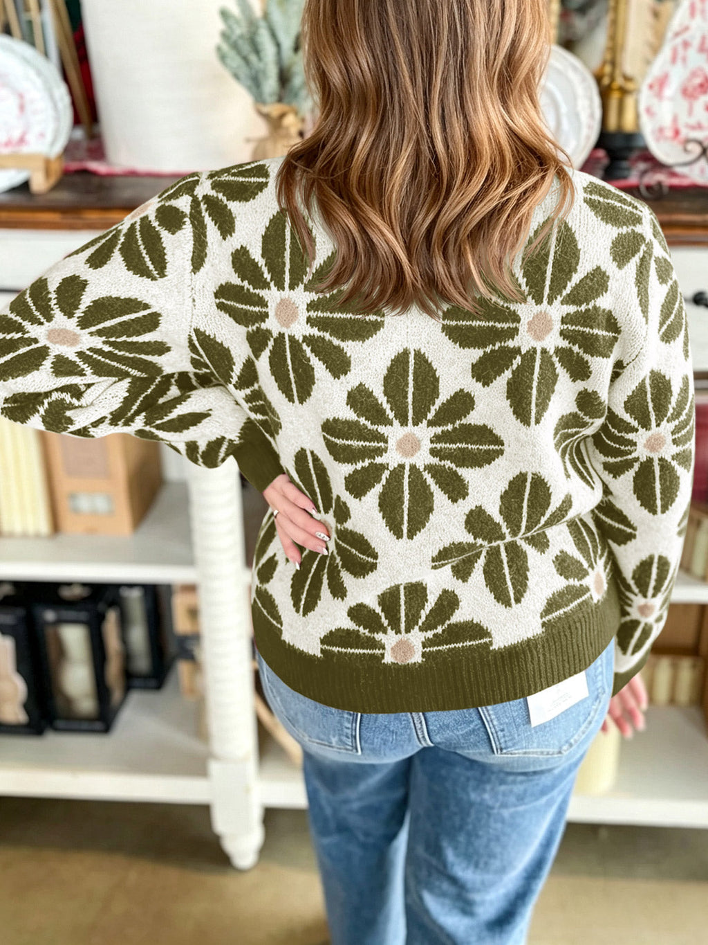 usvara Womens Floral Button Up Vintage Sweater