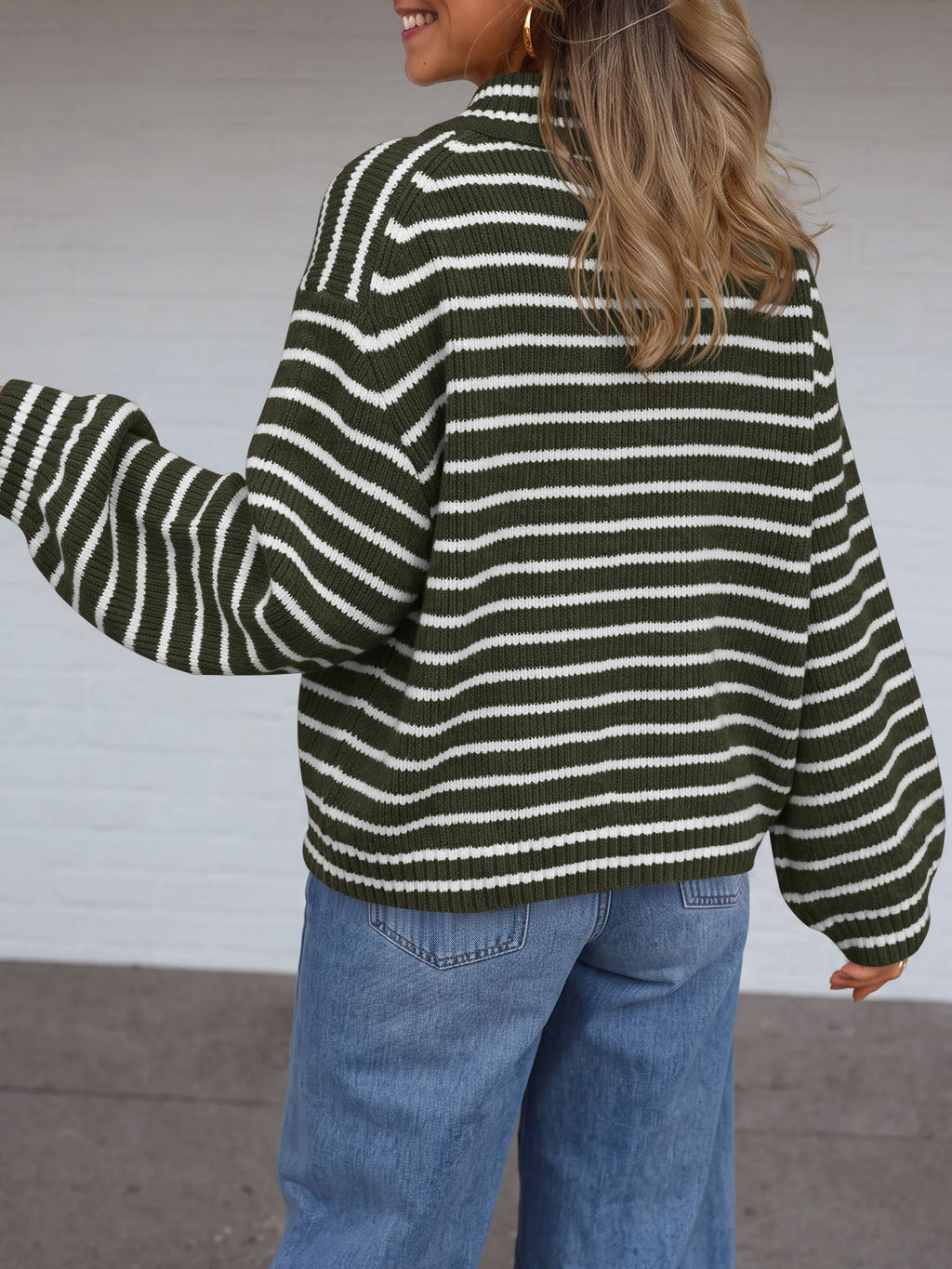 usvara Womens Striped Half Zip Sweater