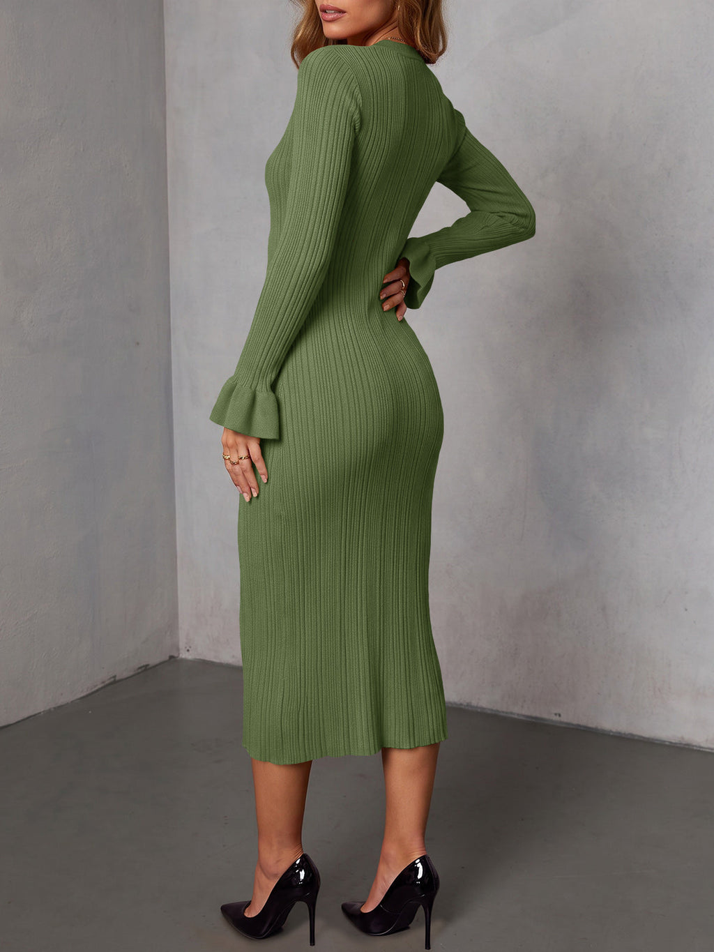 usvara Womens V Neck Midi Sweater Dress