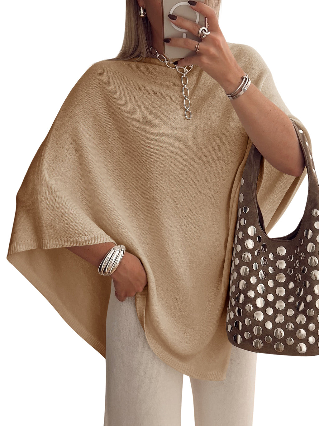usvara Women Poncho Boat Neck Knit Sweater