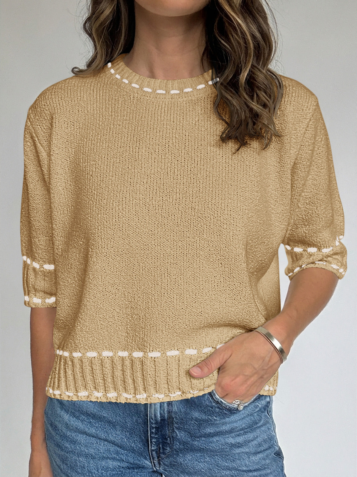 usvara Womens Cropped Crew Neck Knit Sweater