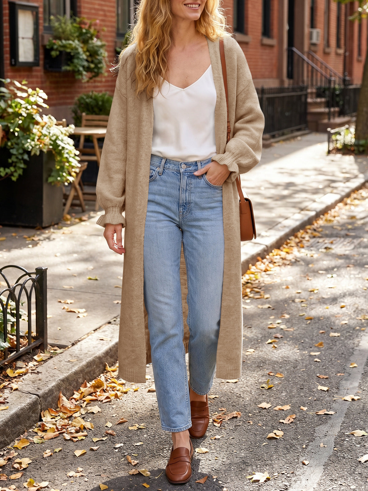 usvara Womens Ruffle Long Knit Cardigan