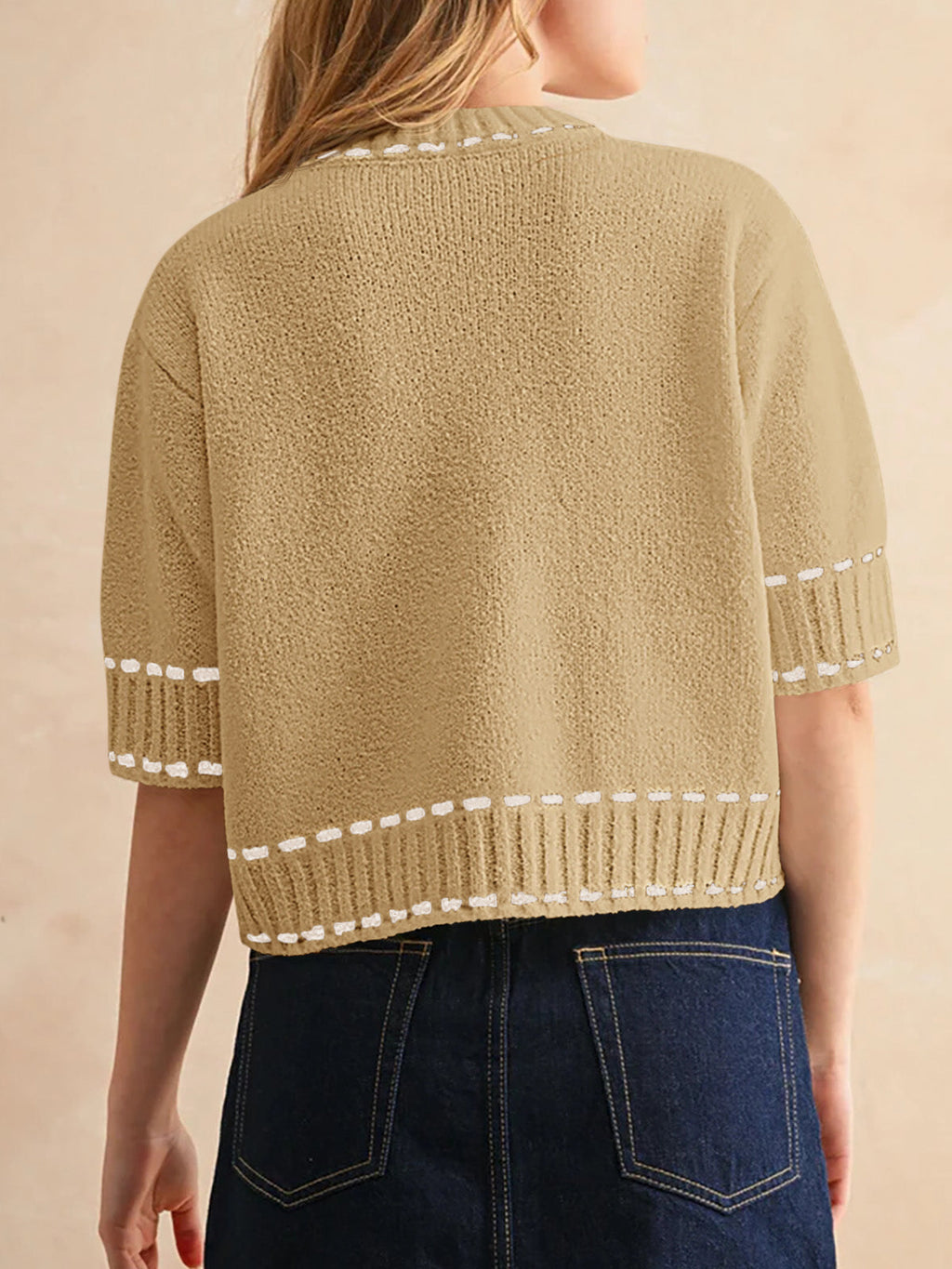usvara Womens Cropped Crew Neck Knit Sweater