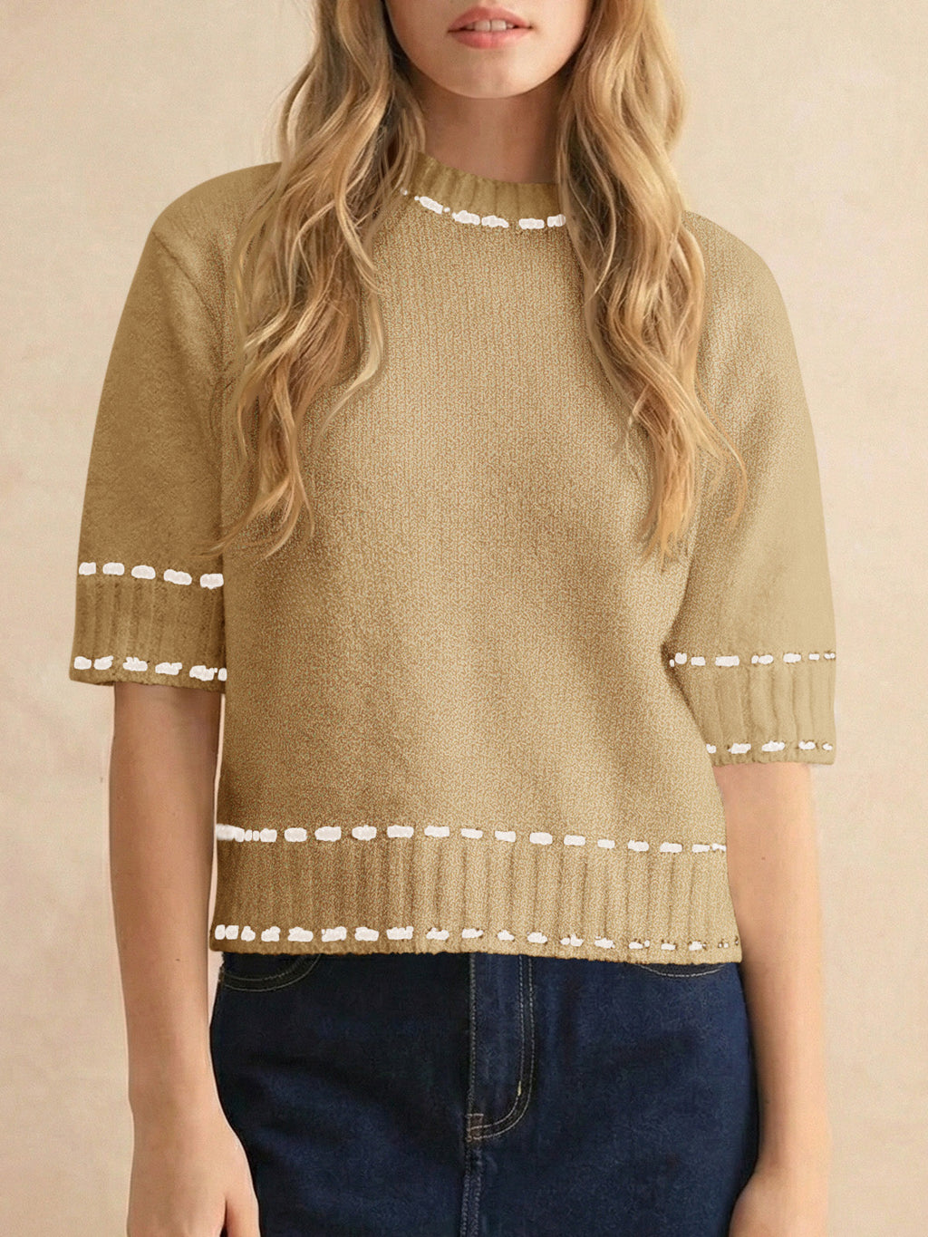 usvara Womens Cropped Crew Neck Knit Sweater