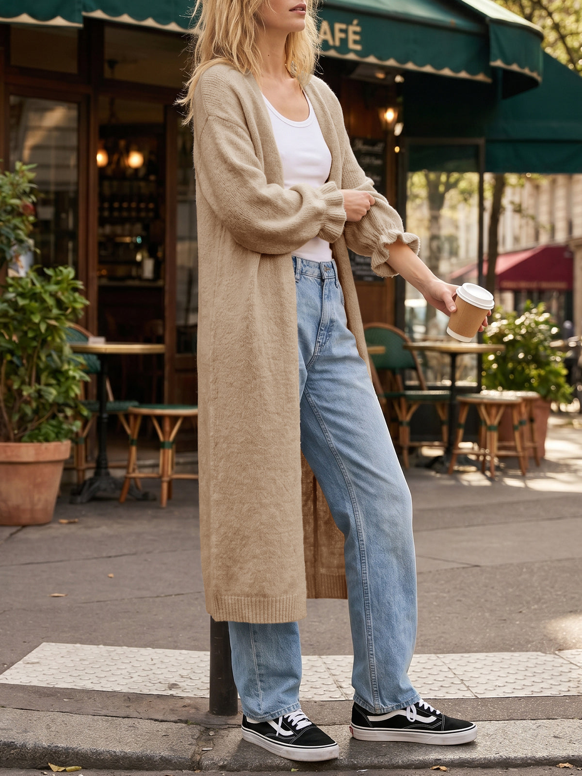 usvara Womens Ruffle Long Knit Cardigan