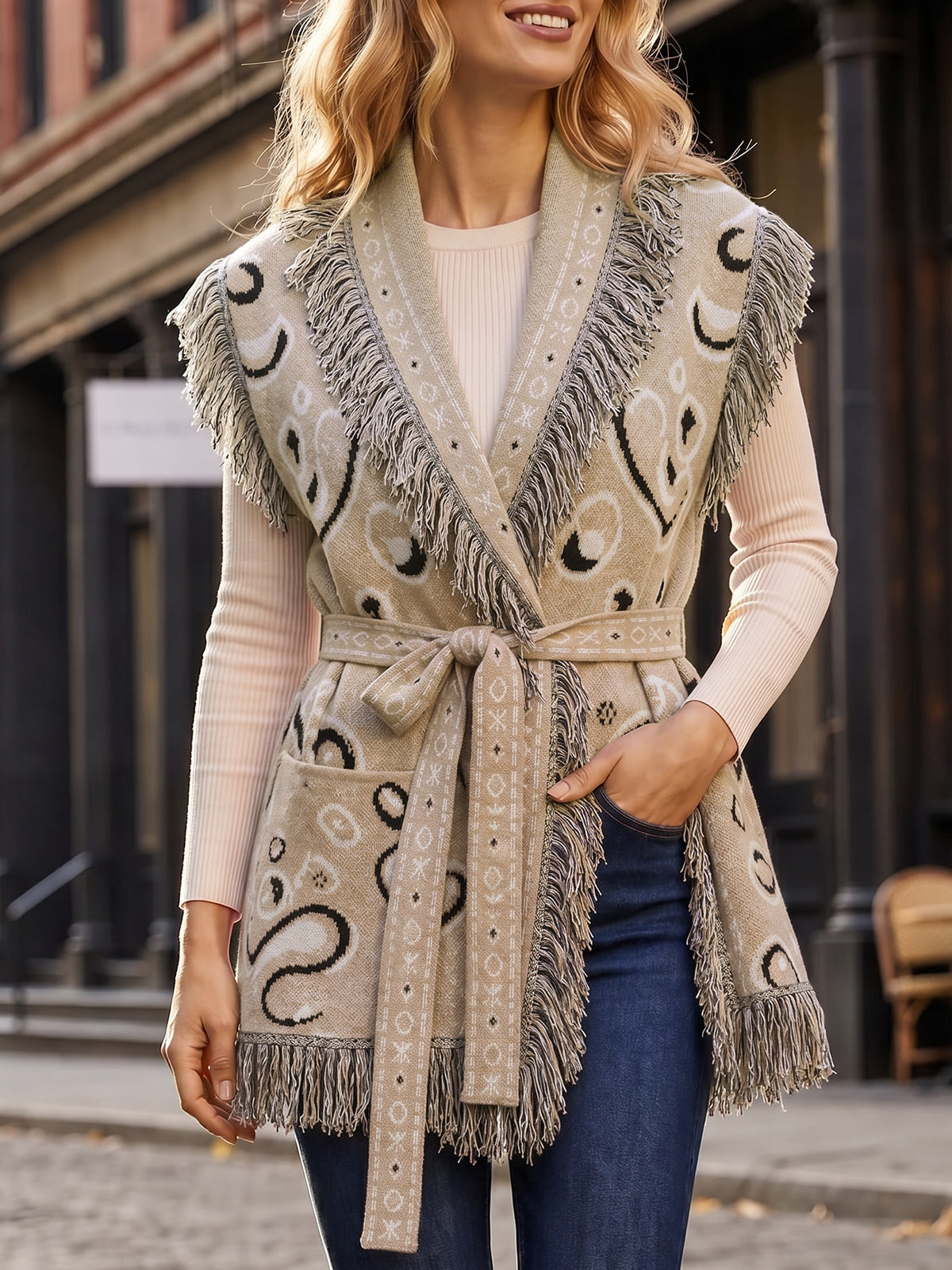 usvara Women Fringe Knit Cardigan