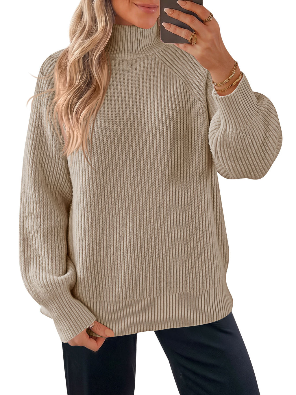 usvara Womens High Neck Oversized Knit Sweater