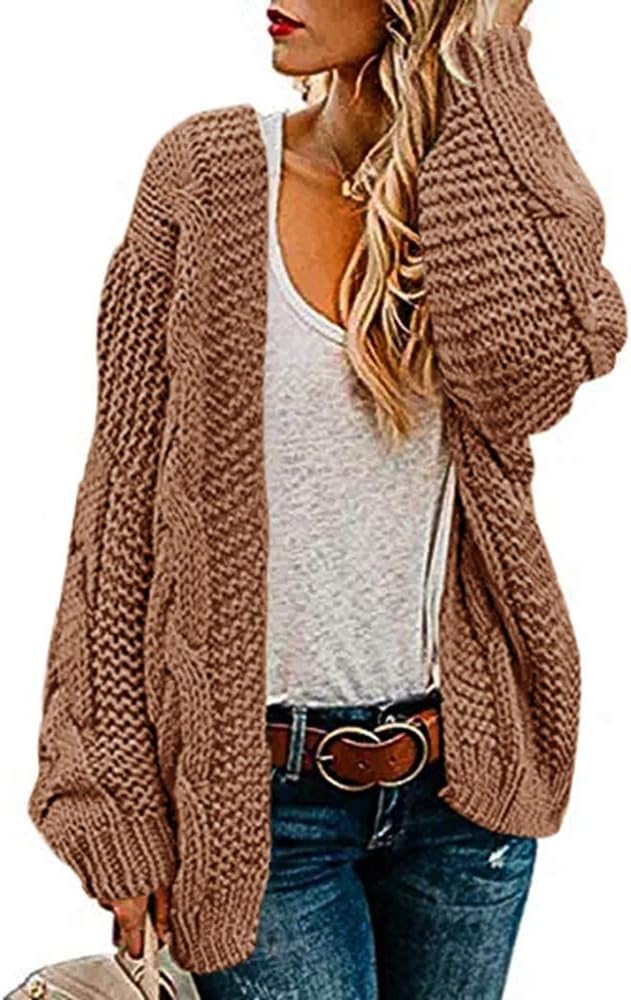 usvara Women Oversized Chunky Cable Knit Cardigan