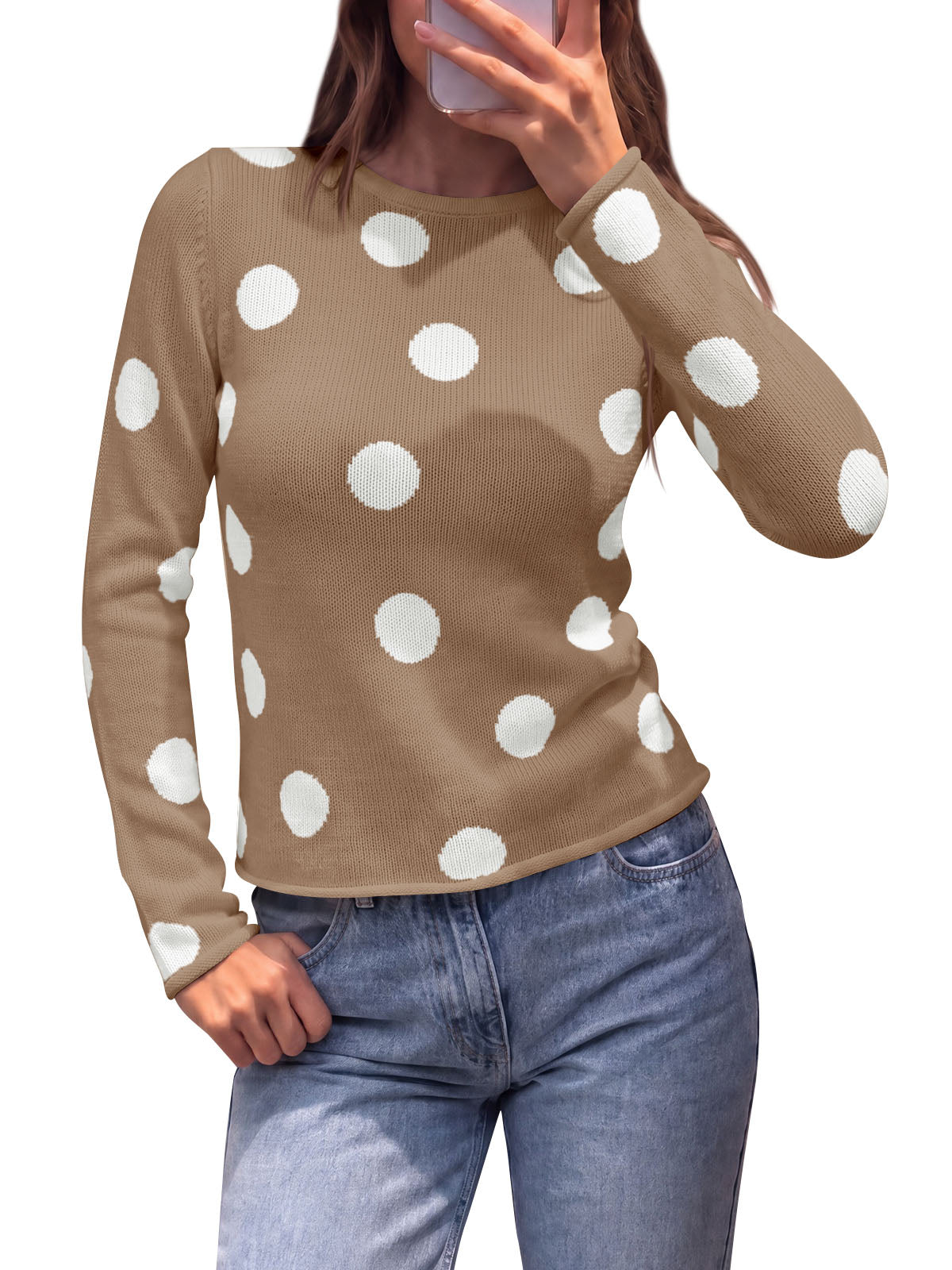usvara Womens Polka Dot Long Sleeve Sweater