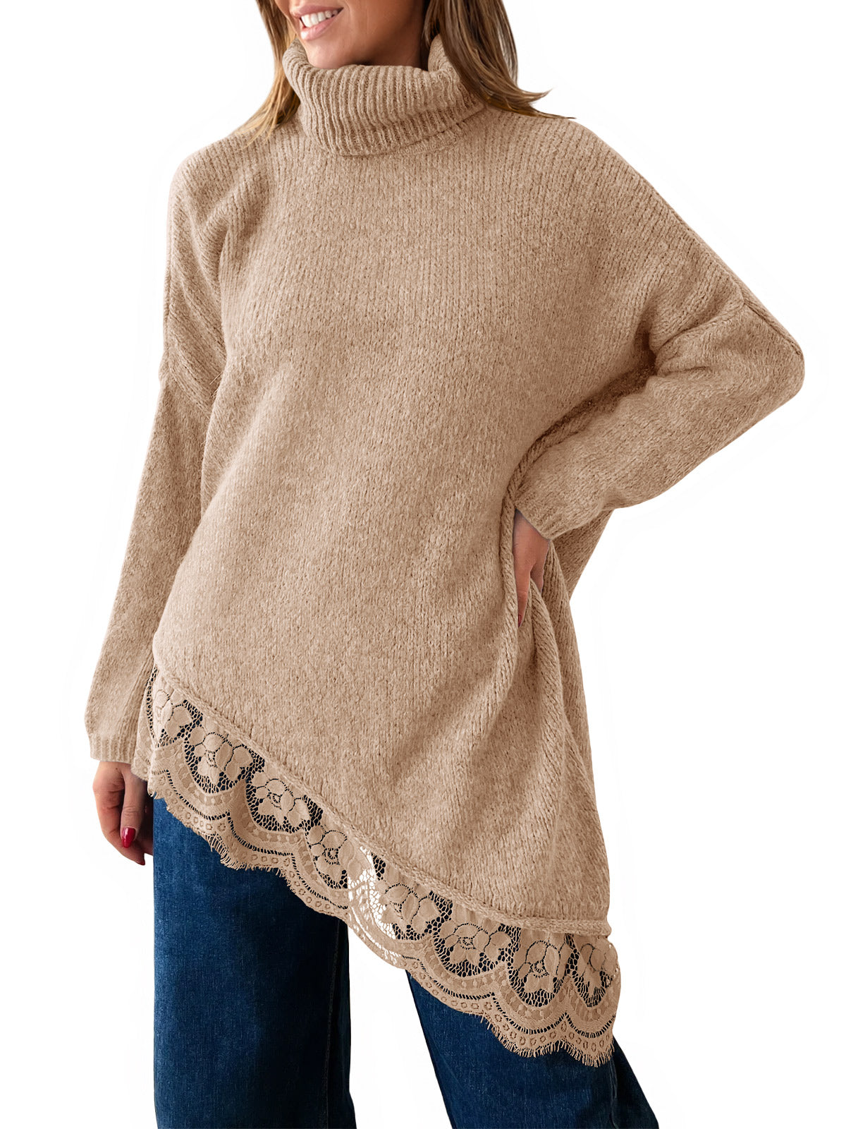 usvara Womens Oversized Batwing Sleeve Turtleneck Sweater