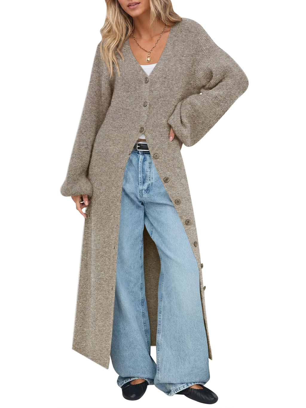 usvara Womens Oversized Long Button Up Cardigan