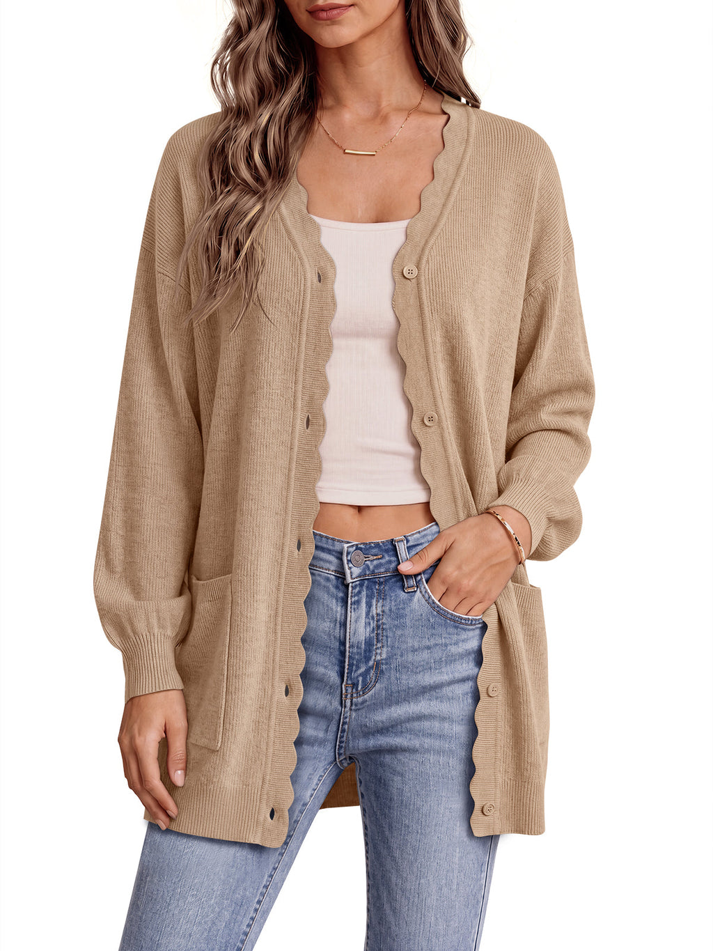 usvara Womens Oversized V Neck  Cardigan