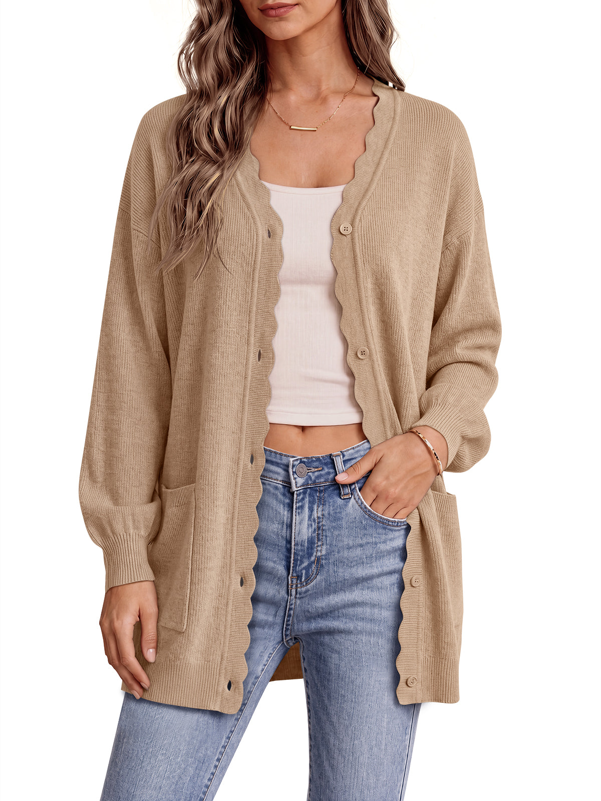 usvara Womens Oversized V Neck  Cardigan