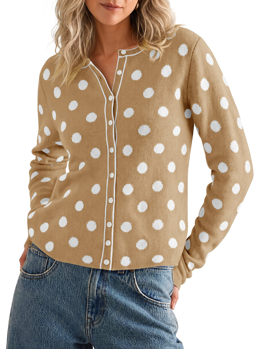 usvara Womens Polka Dot Button Up Cardigan