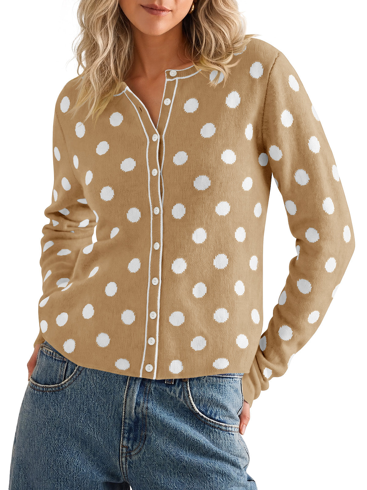 usvara Womens Polka Dot Button Up Cardigan