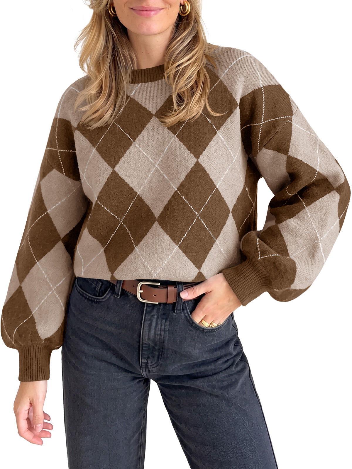 usvara Women Checkered Argyle Sweater