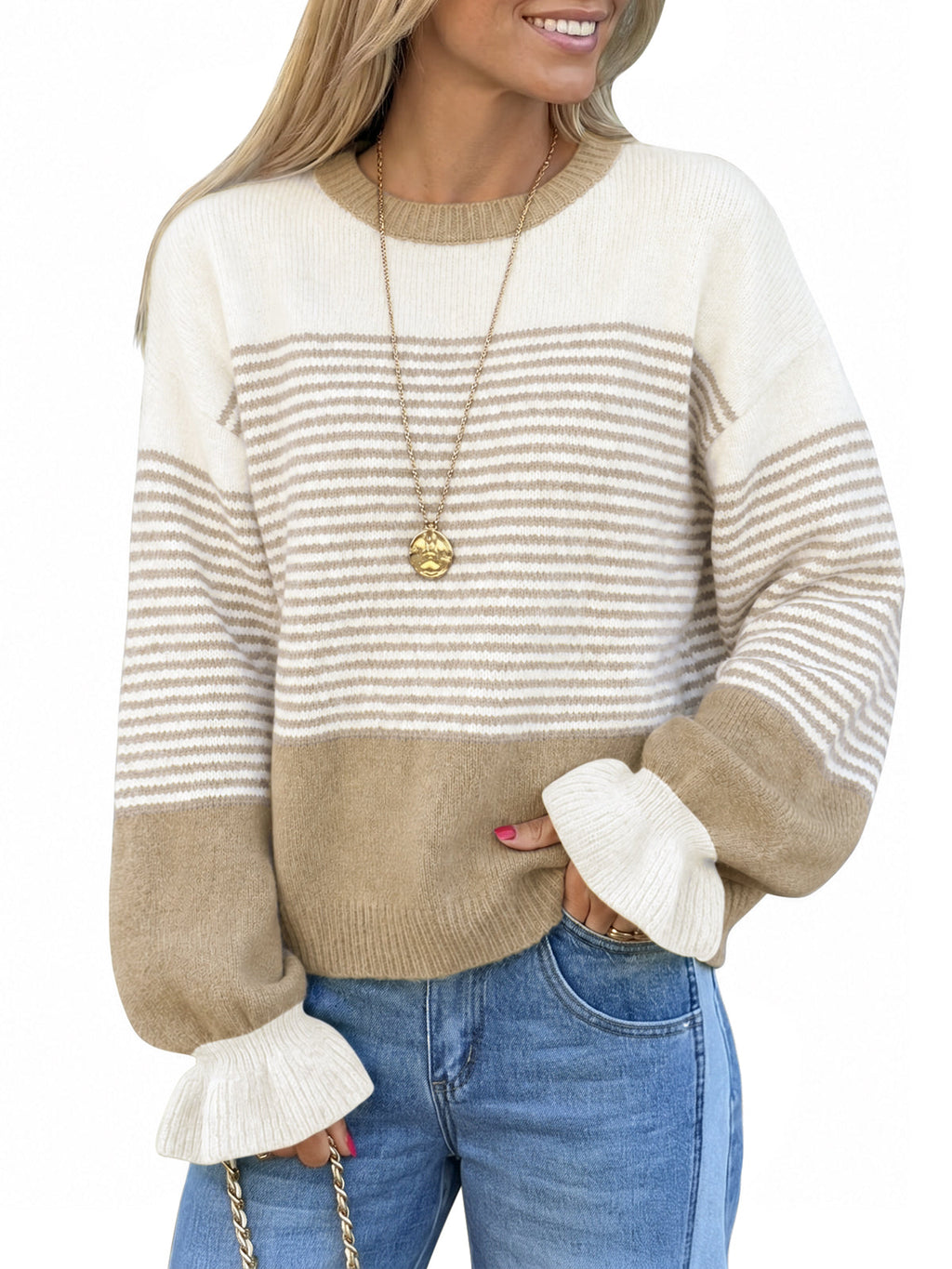 usvara Women Ruffle Sleeve Sweater
