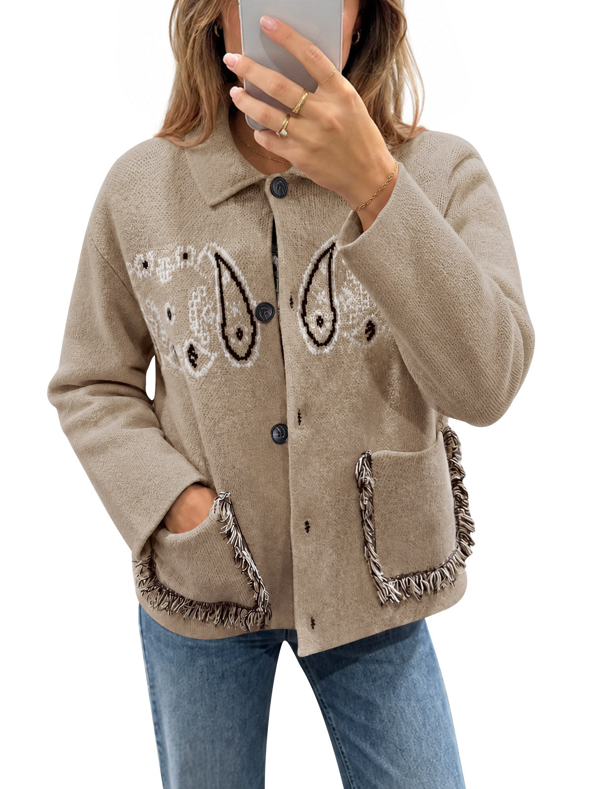 usvara Womens Boho Fringe Cardigan