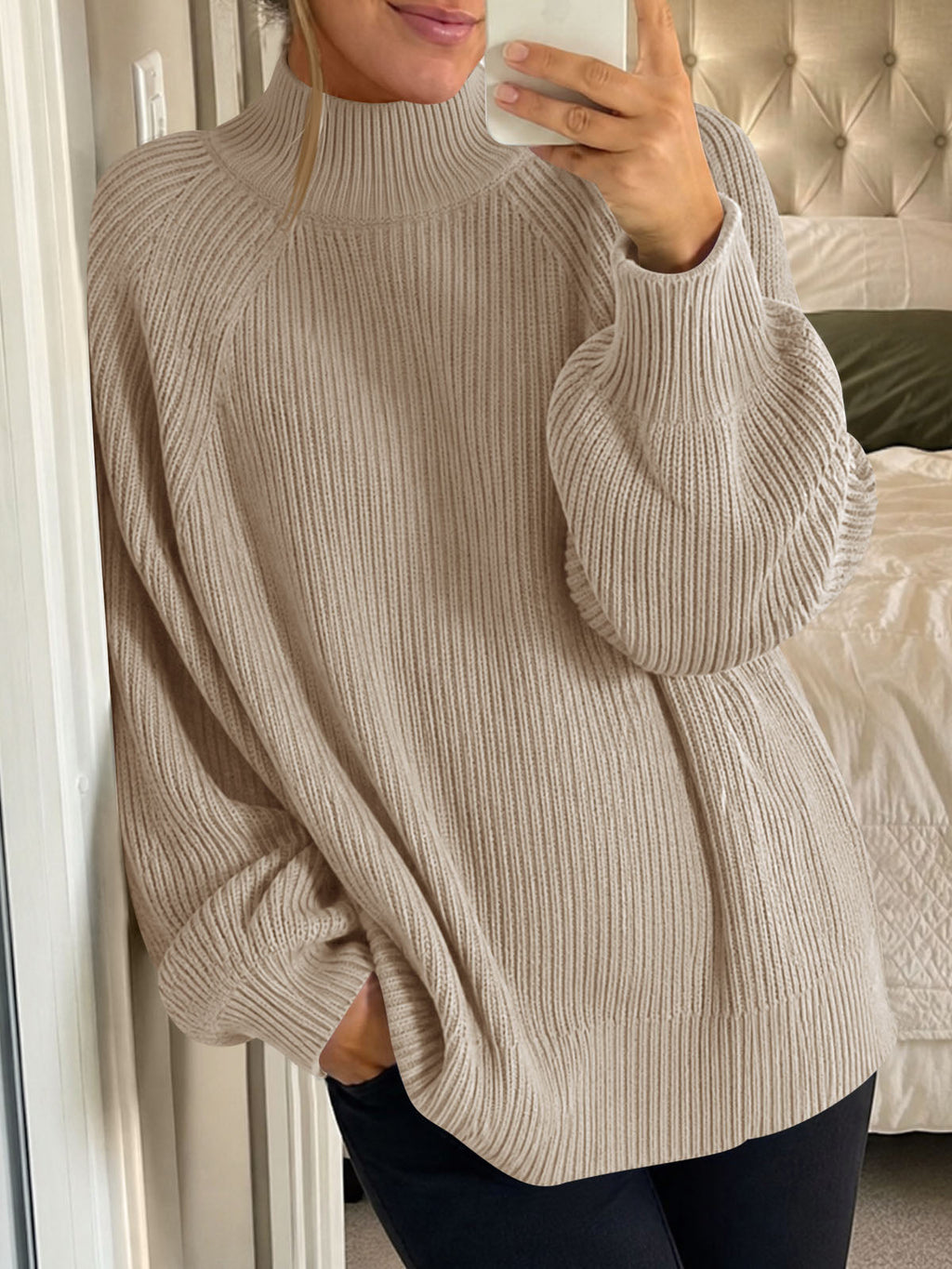 usvara Womens High Neck Oversized Knit Sweater
