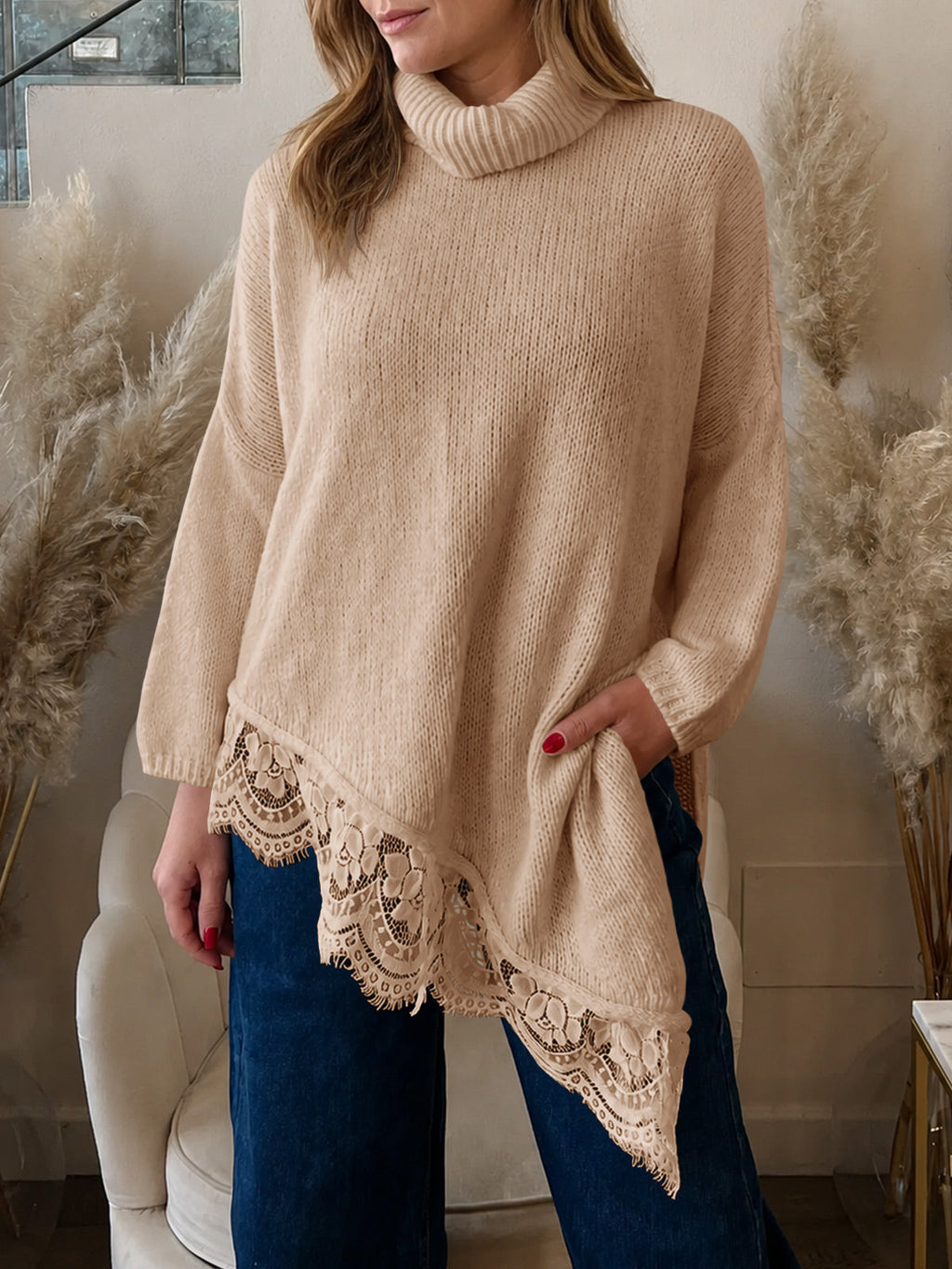 usvara Womens Oversized Batwing Sleeve Turtleneck Sweater