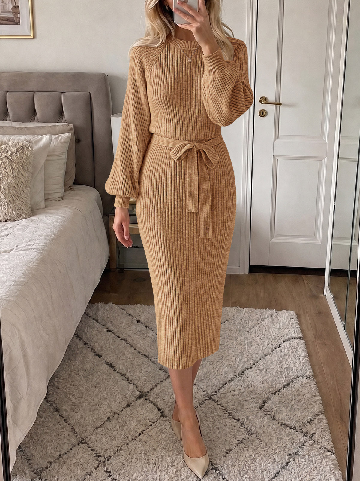 usvara Womens Ribbed Knit Sweater Dress