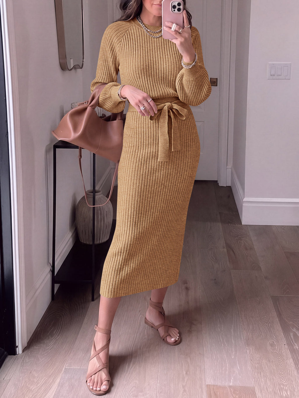 usvara Womens Ribbed Knit Sweater Dress