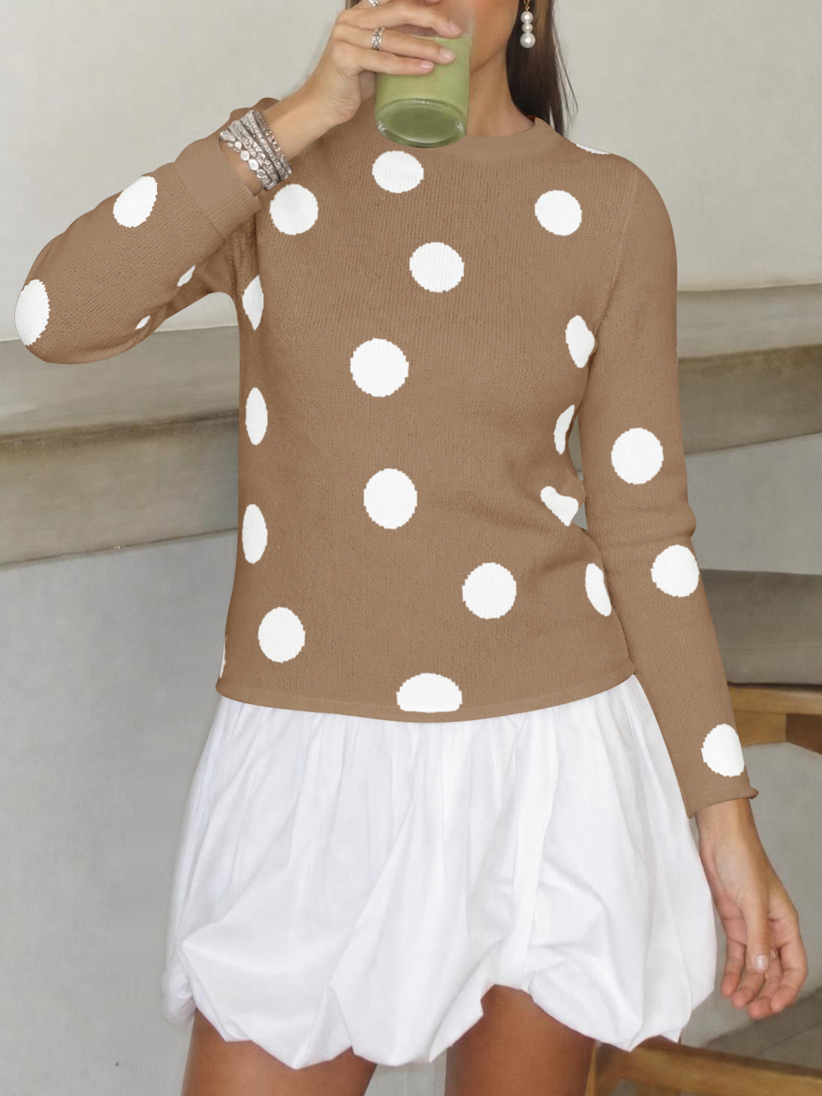 usvara Womens Polka Dot Long Sleeve Sweater