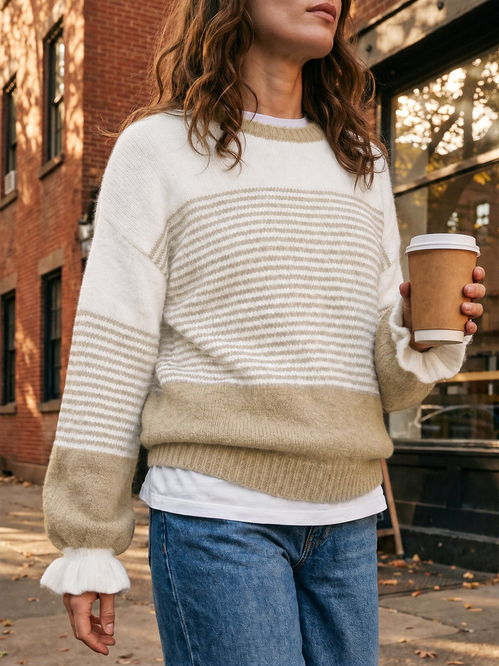 usvara Women Ruffle Sleeve Sweater