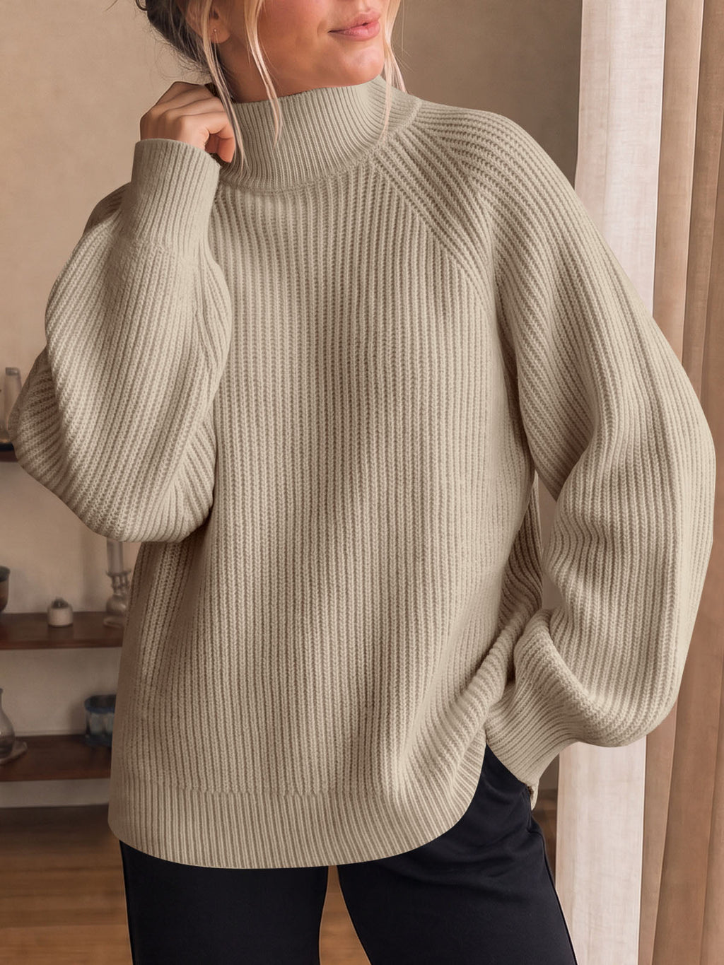 usvara Womens High Neck Oversized Knit Sweater