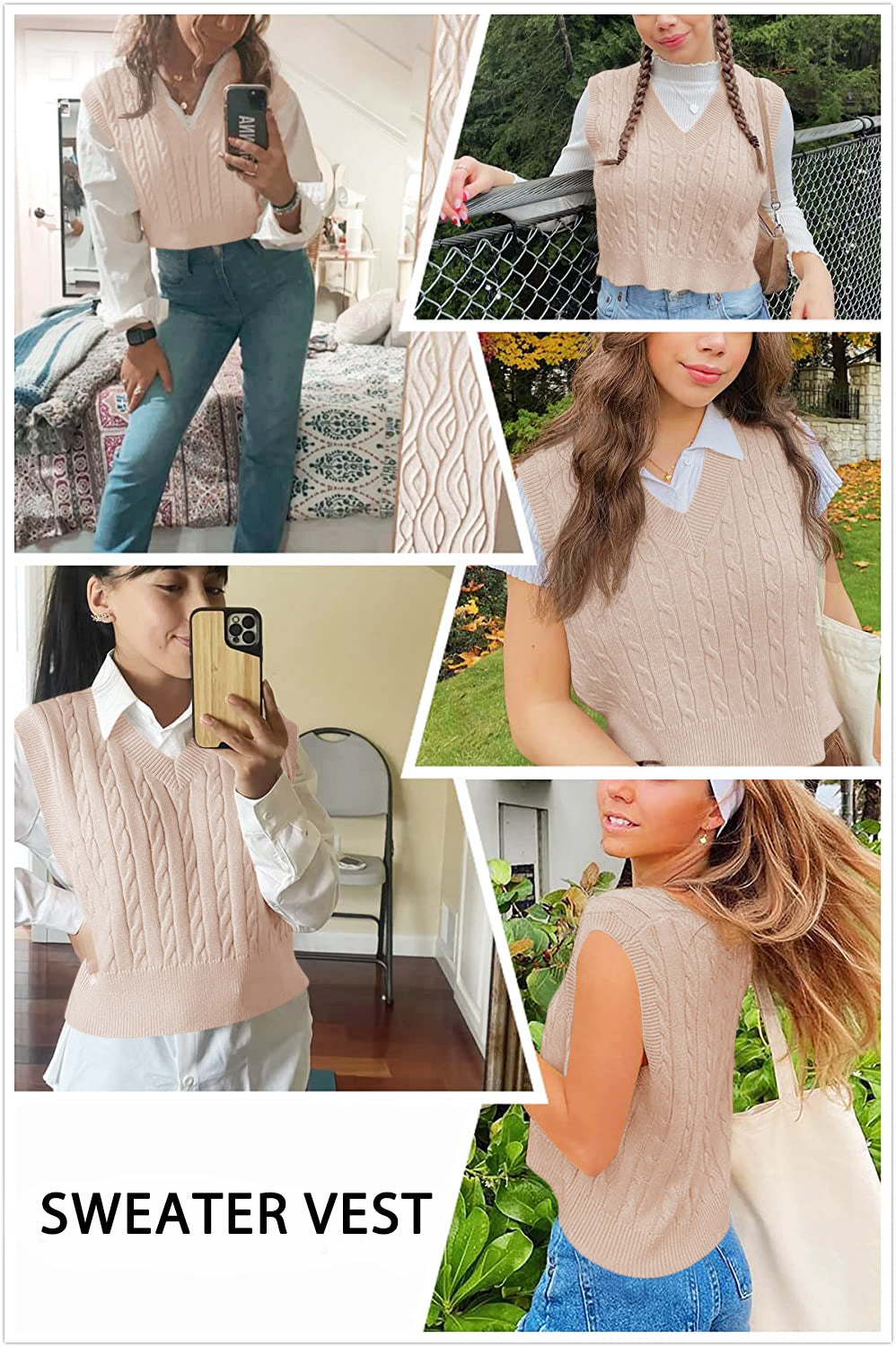 usvara Womens Cable Knit Sweater Vest