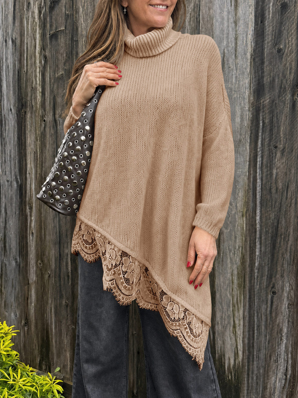 usvara Womens Oversized Batwing Sleeve Turtleneck Sweater
