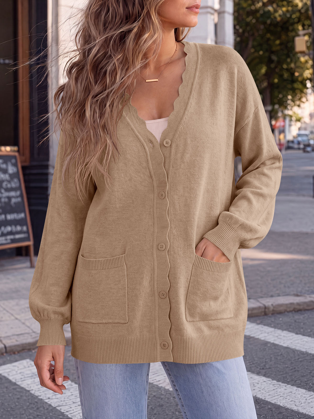 usvara Womens Oversized V Neck  Cardigan
