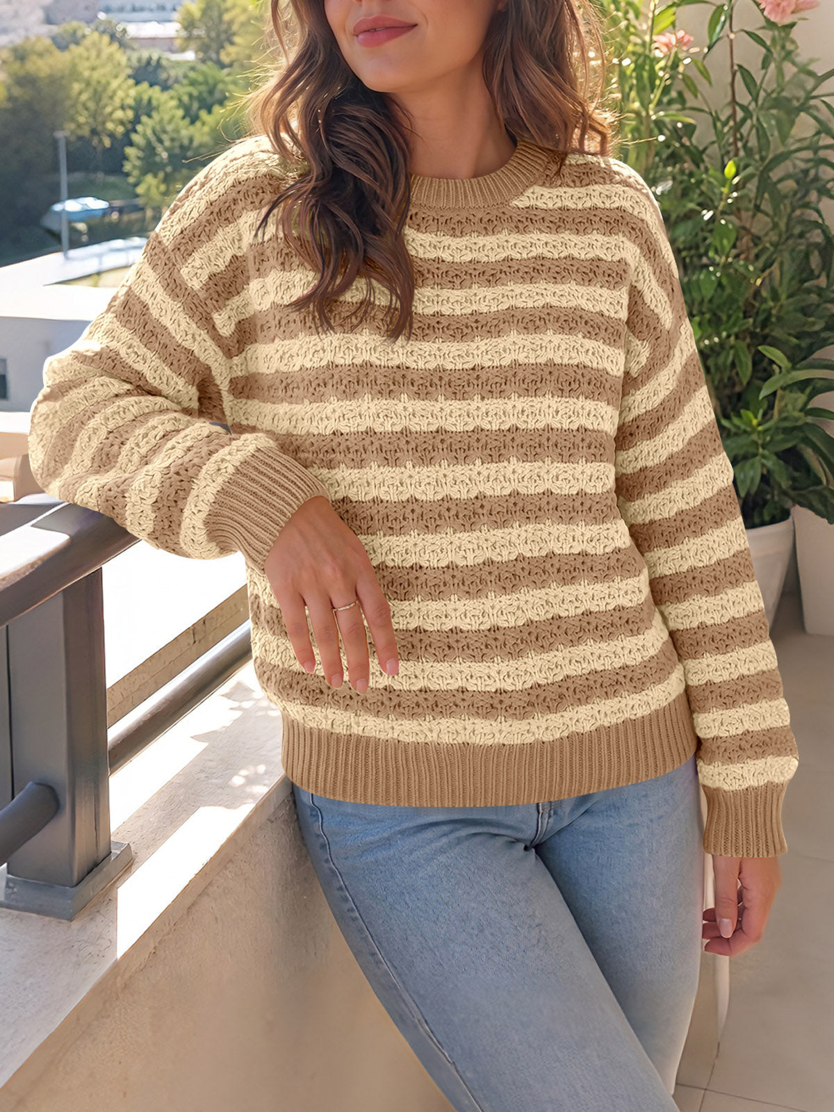 usvara Womens Striped Color Block Sweater