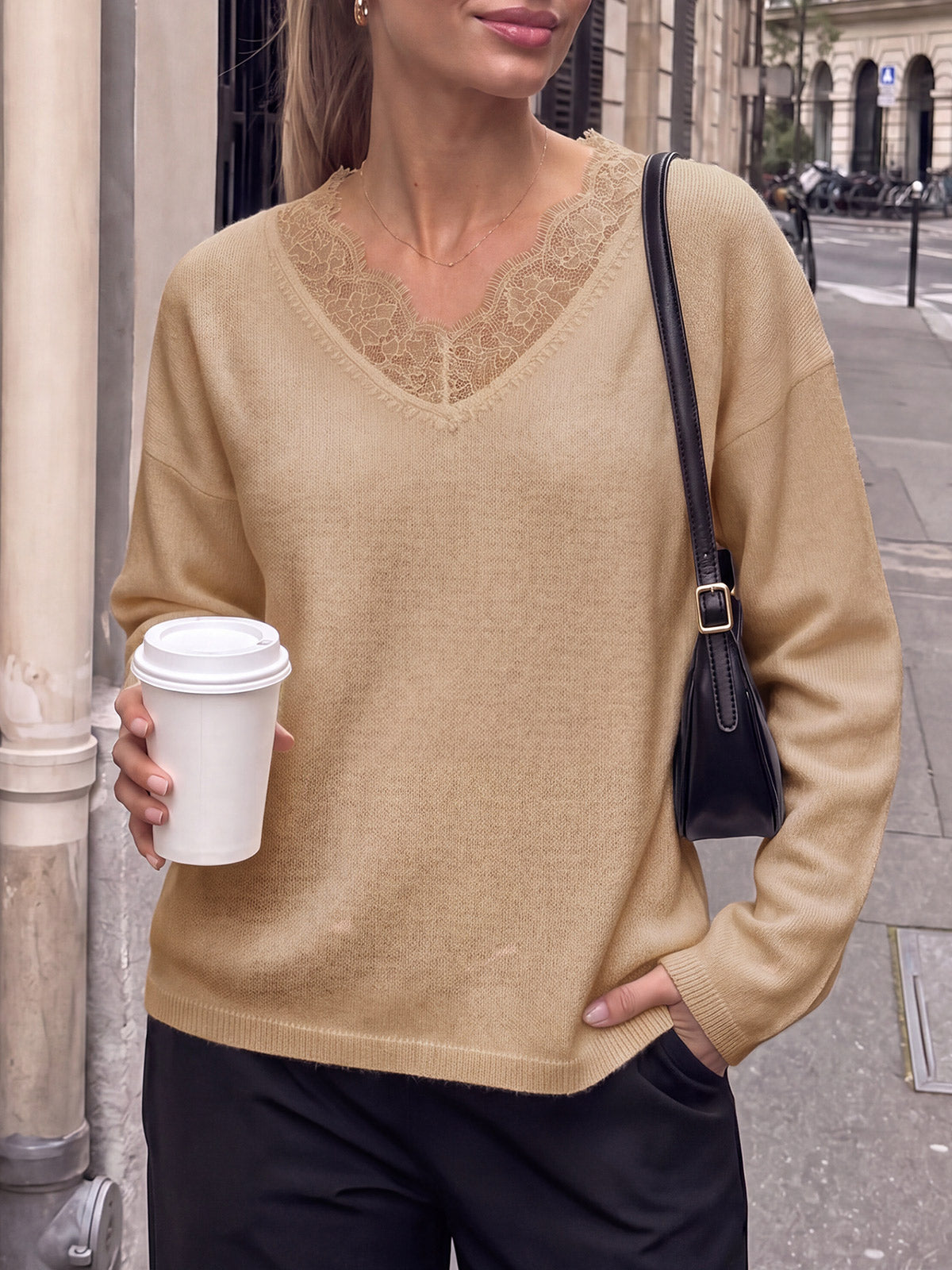 usvara Womens Lace V Neck Sweater Tops