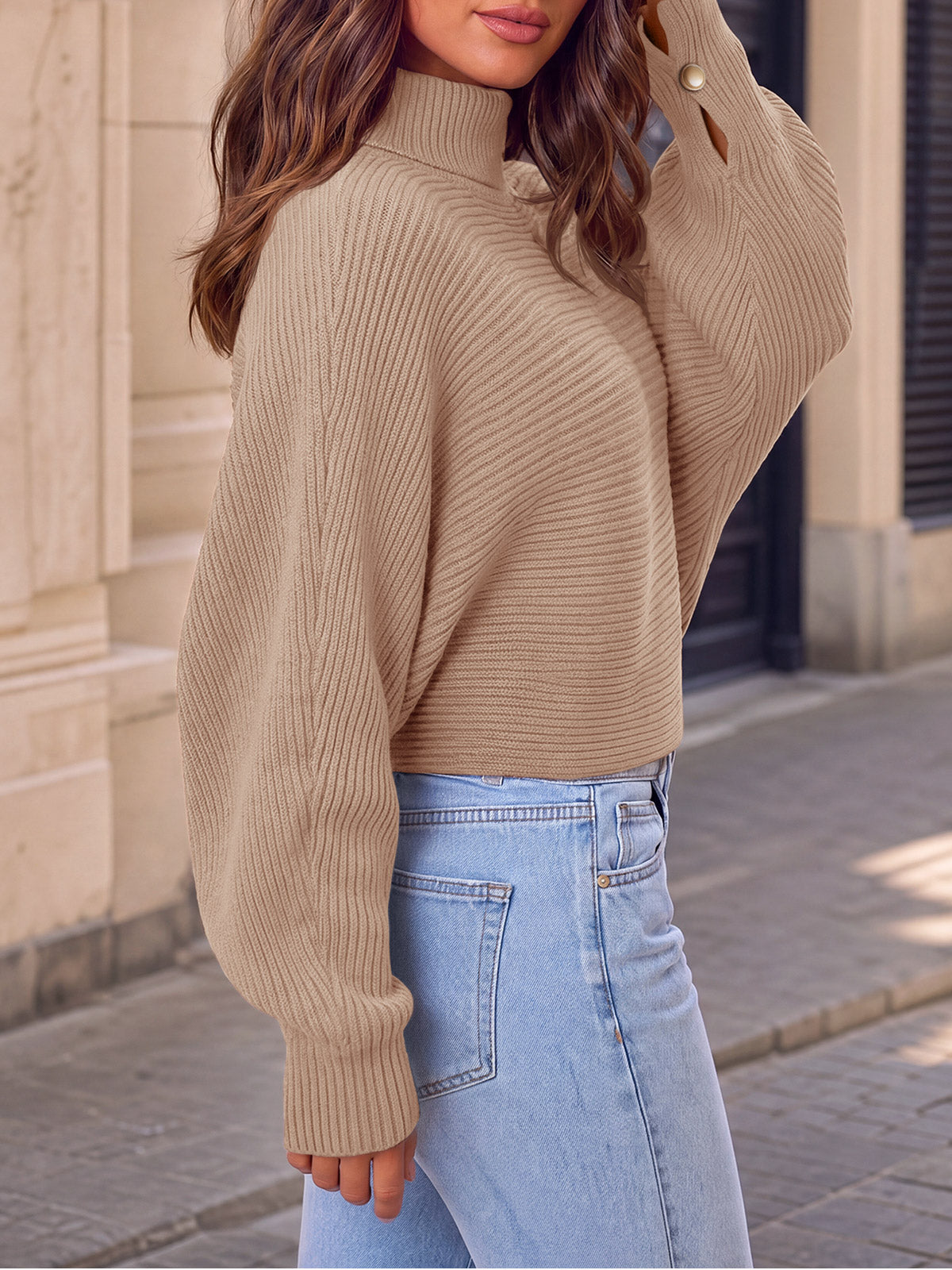 usvara Womens Batwing Sleeve Knit Turtleneck Sweater