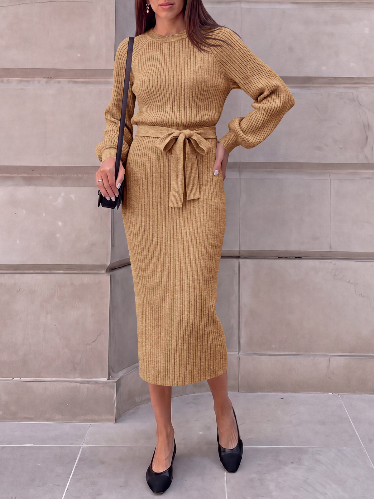 usvara Womens Ribbed Knit Sweater Dress