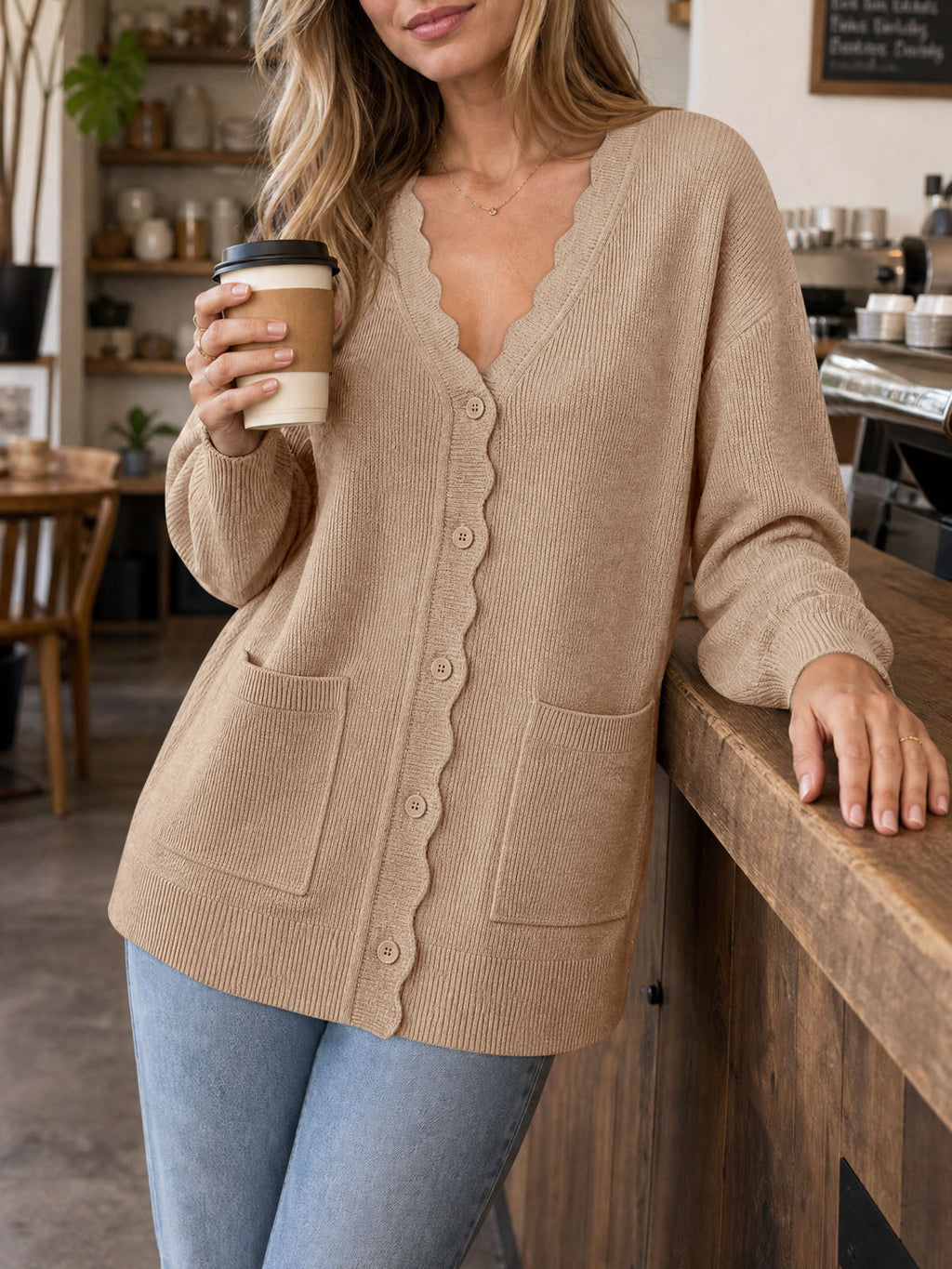 usvara Womens Oversized V Neck  Cardigan