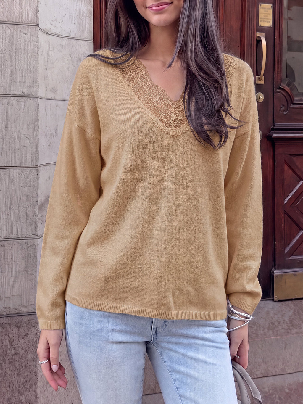 usvara Womens Lace V Neck Sweater Tops