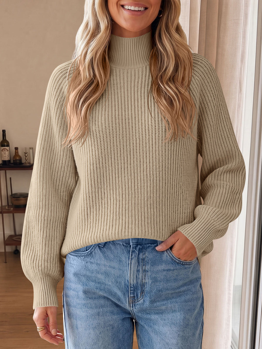 usvara Womens High Neck Oversized Knit Sweater