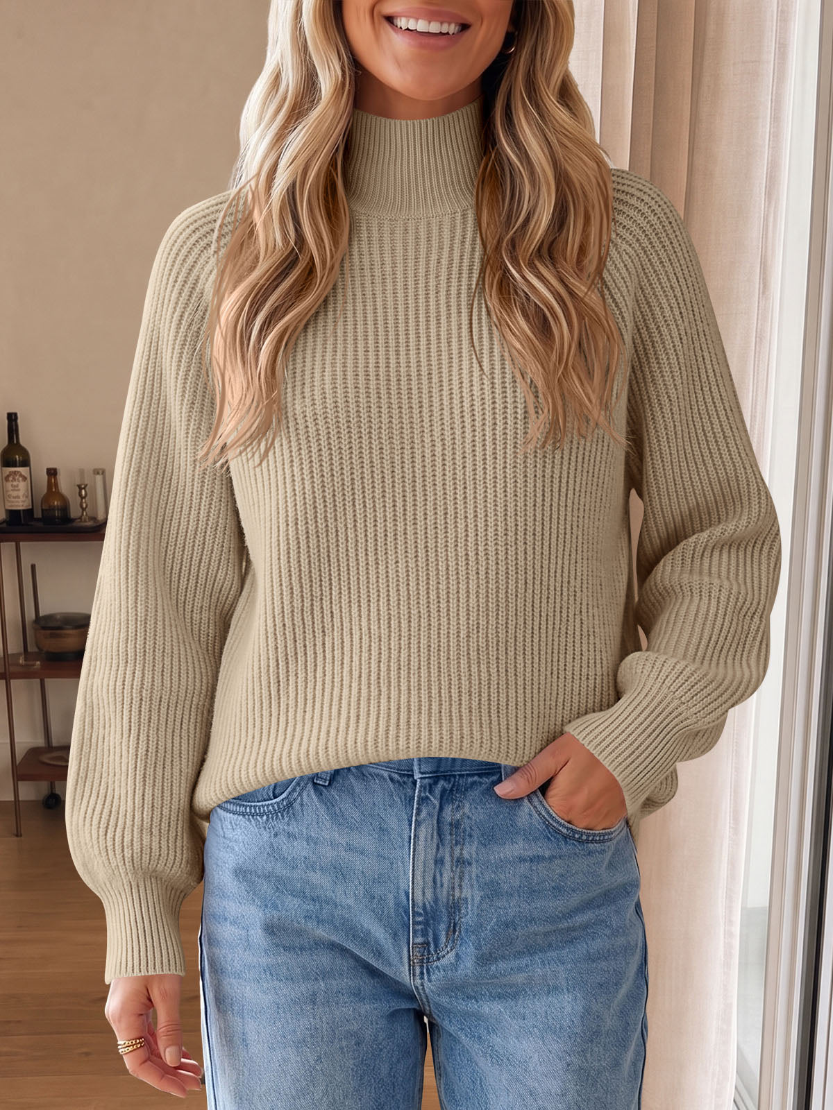 usvara Womens High Neck Oversized Knit Sweater